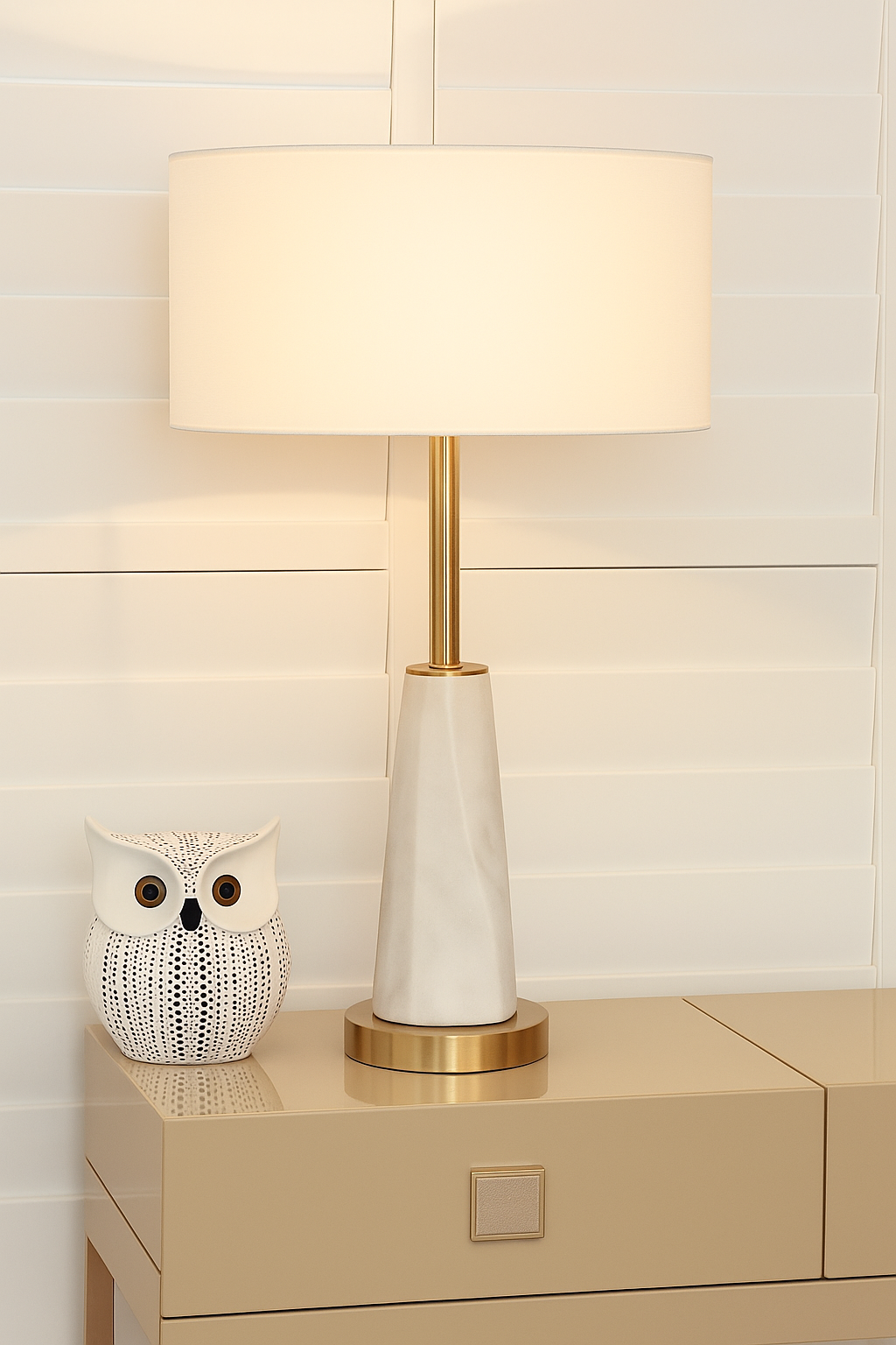 Tapered Marble and Brass Table Lamp