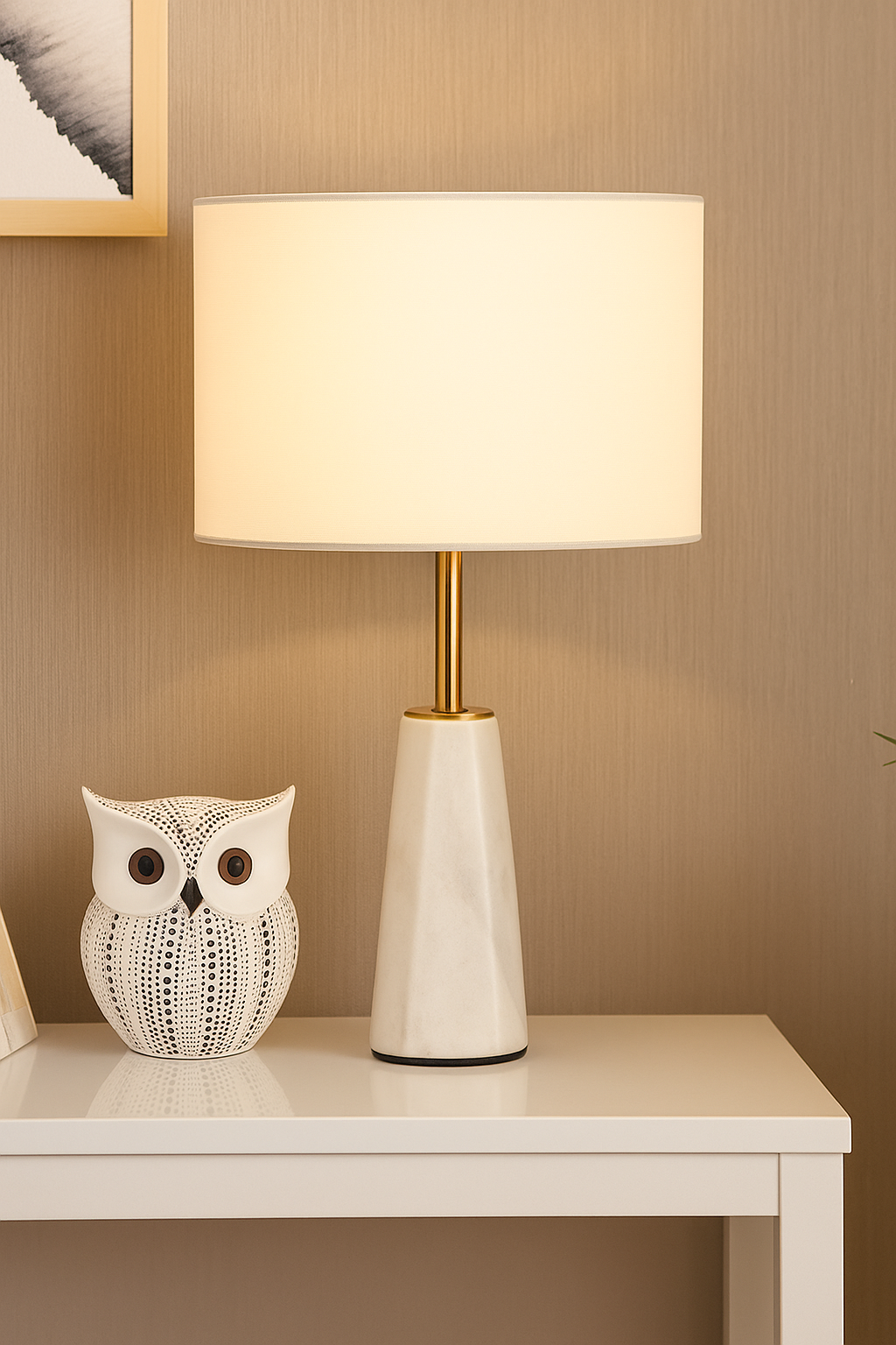 Tapered Marble and Brass Table Lamp