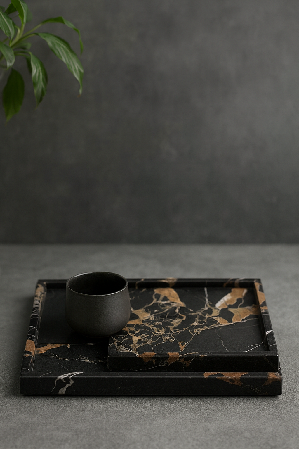 Black Marble Tray with Gold Veining