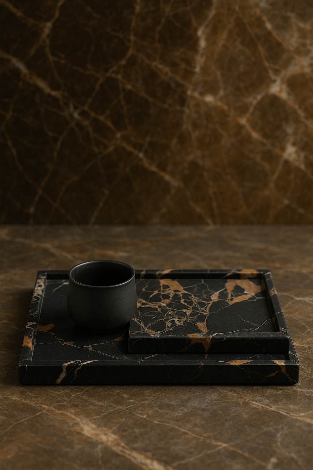 Black Marble Tray with Gold Veining