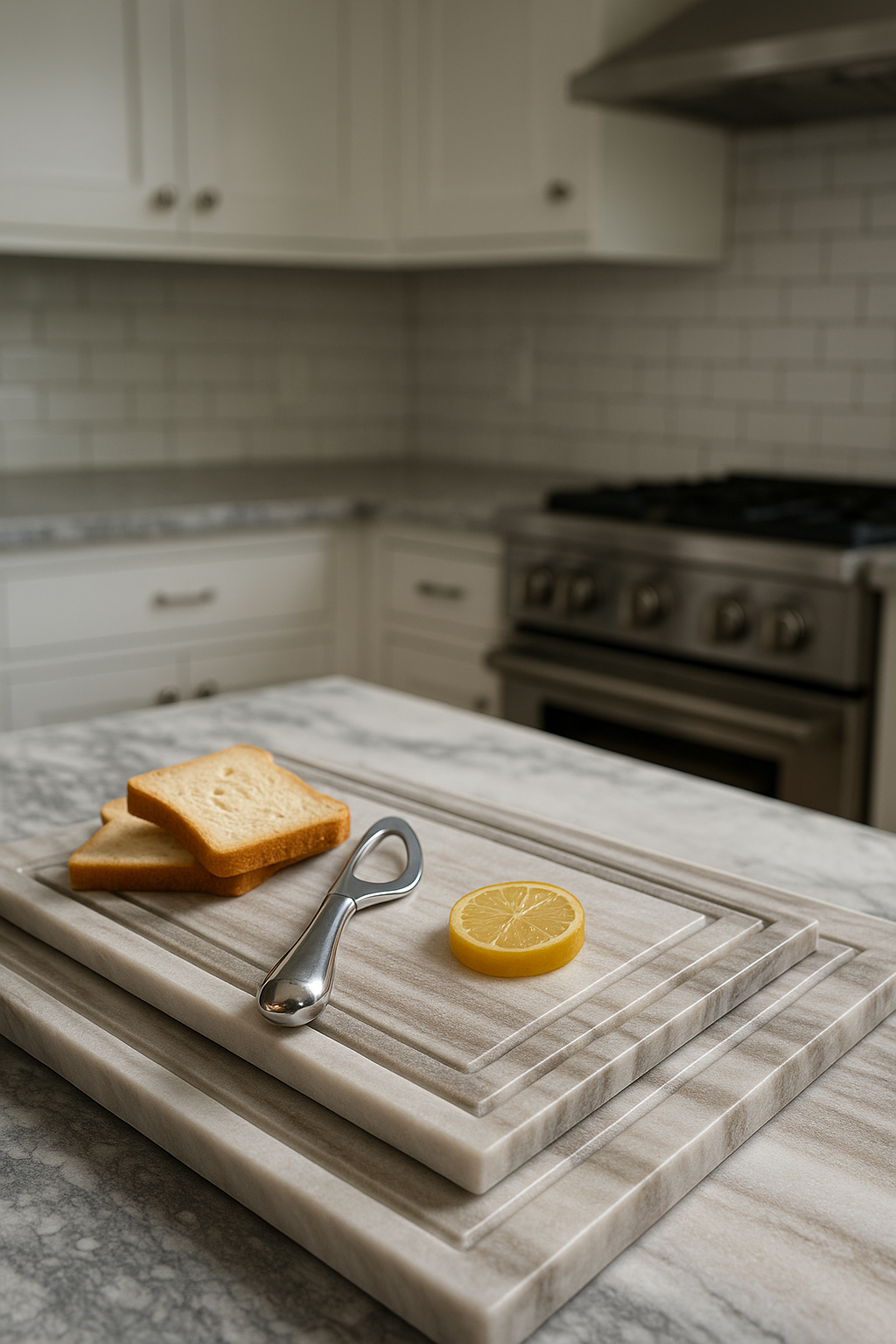 Stacked Beige Marble Cutting Boards