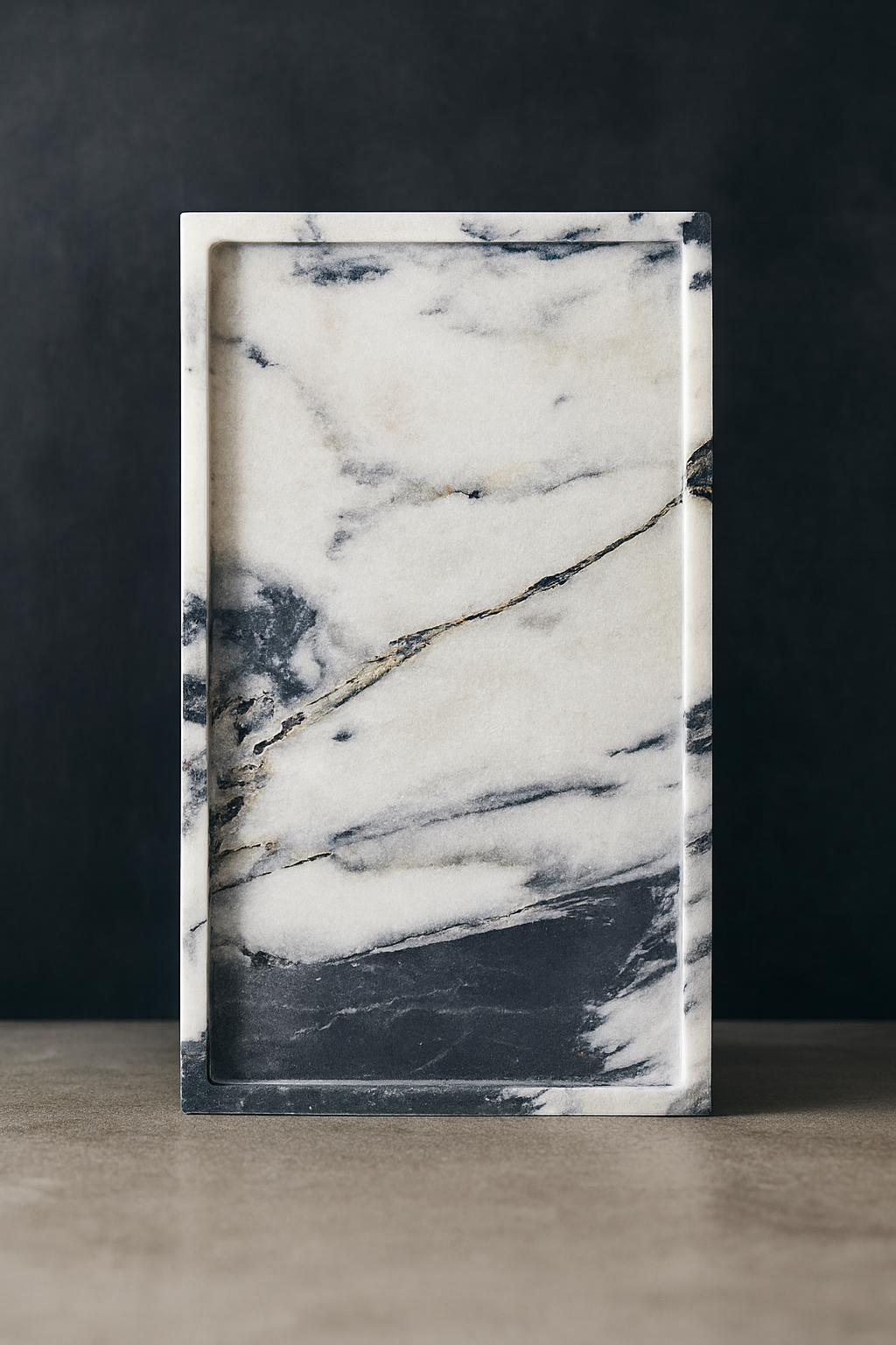 Rectangular White and Black Marble Board