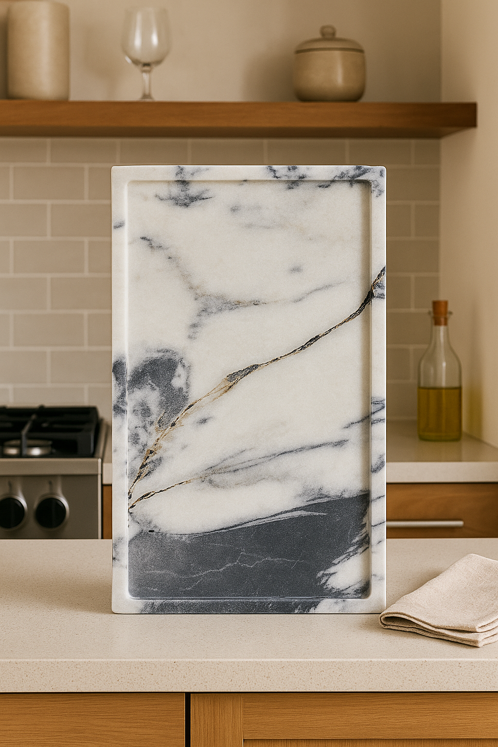 Rectangular White and Black Marble Board