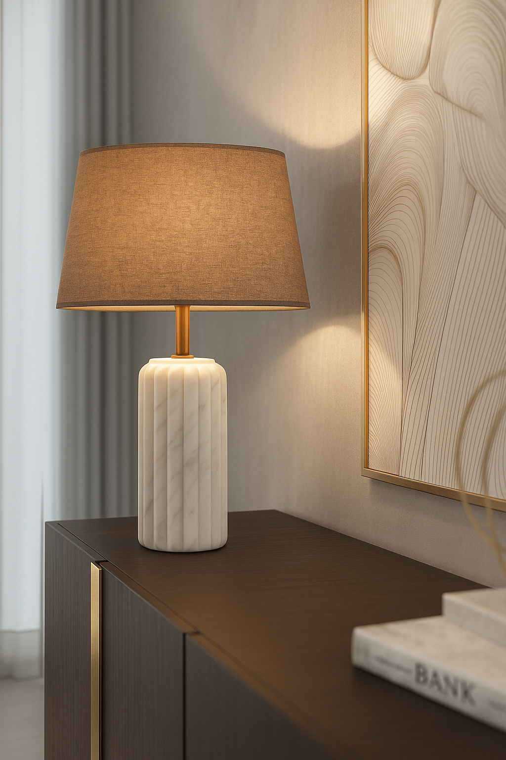 Fluted Marble Column Table Lamp