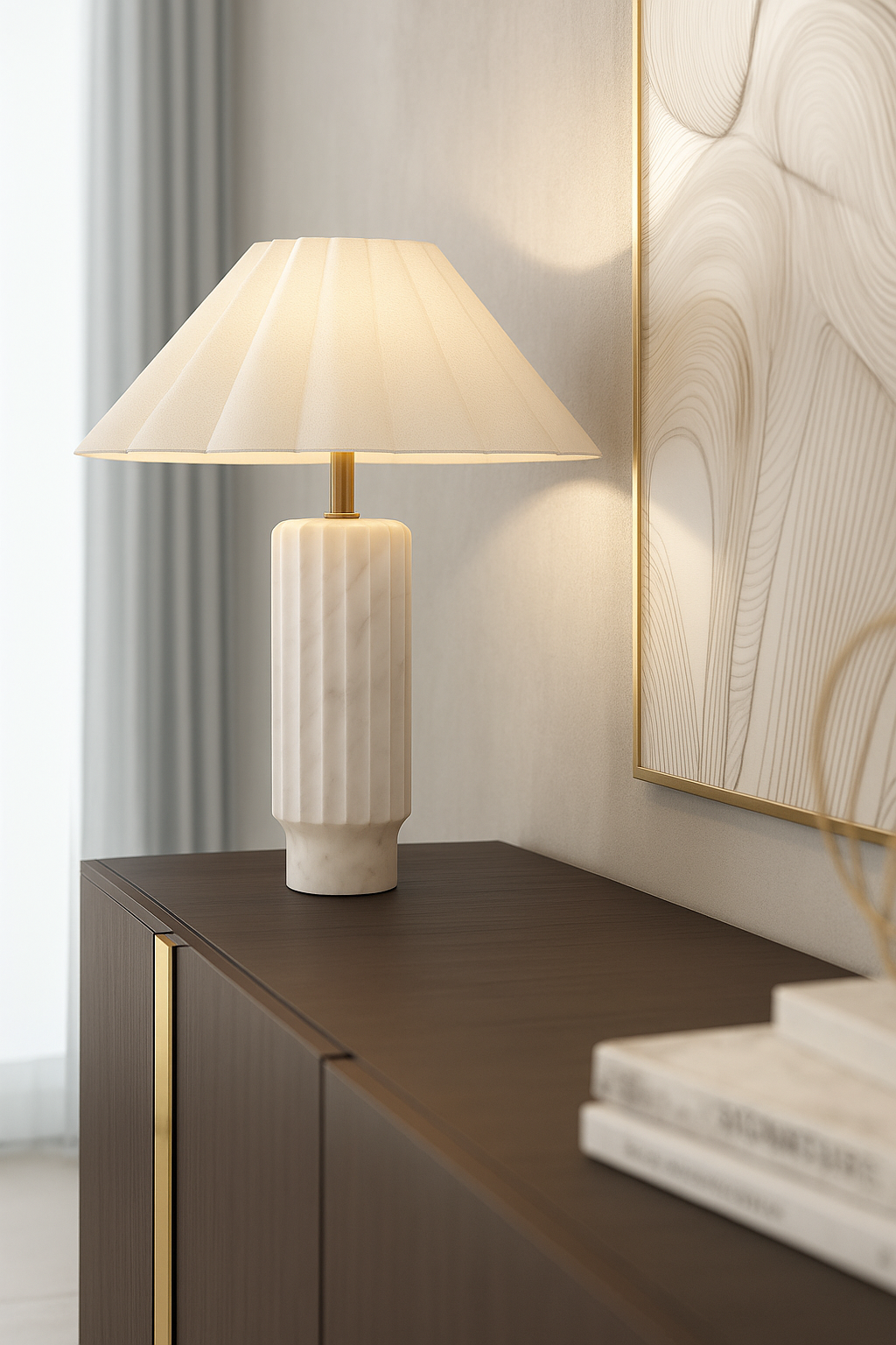 Fluted Marble Column Table Lamp