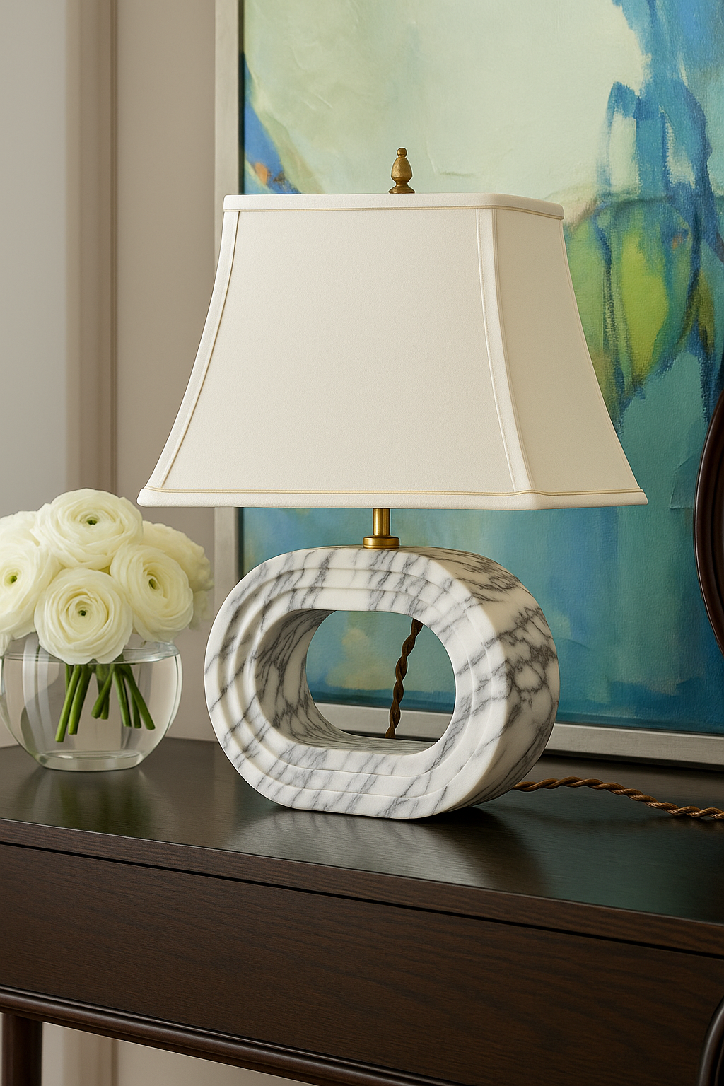 Oval Marble Sculptural Table Lamp