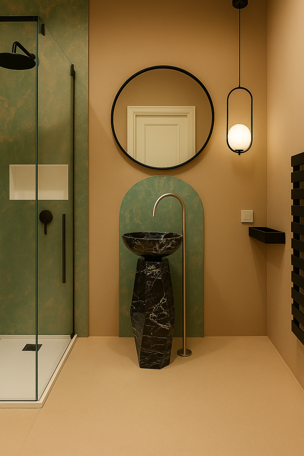 Black Marble Faceted Pedestal Basin with Vessel Bowl