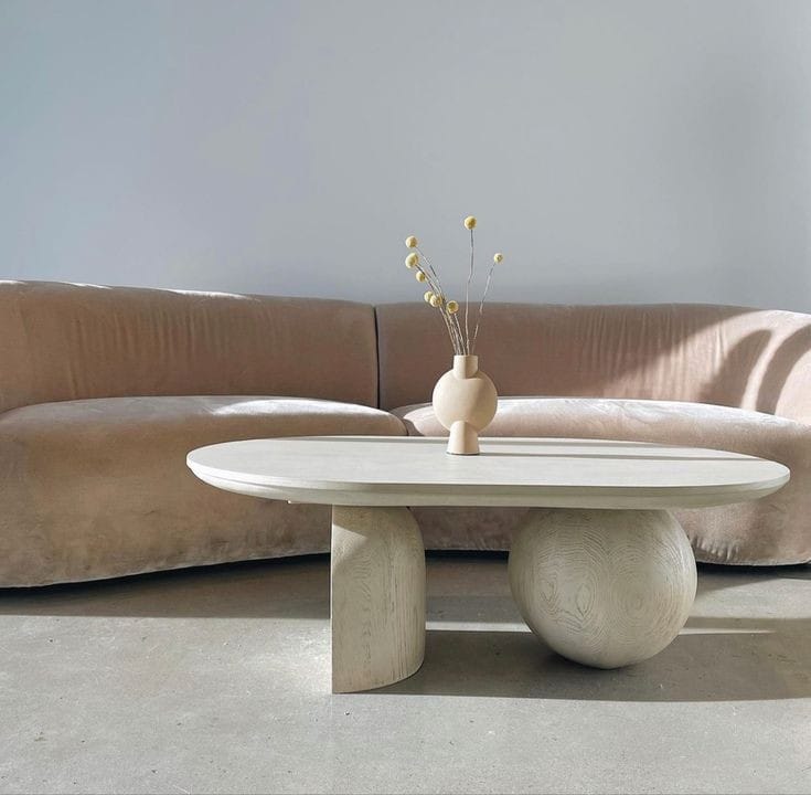 Marble Coffee Table with Fluted Arch and Spherical Legs