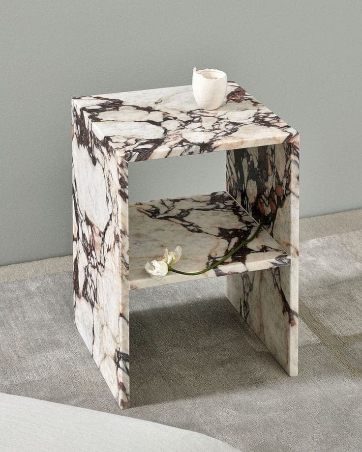 Bold Russet Veined Marble Cube Side Table