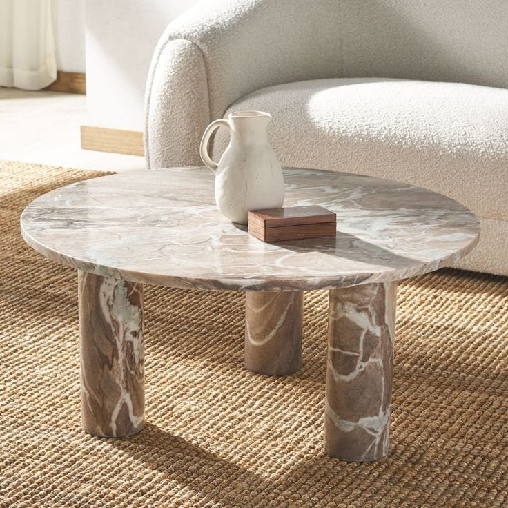 Warm Variegated Marble Pillar Coffee Table