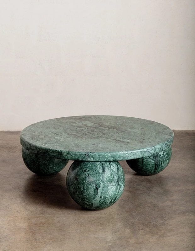 Rich Green Marble Coffee Table with Spherical Legs