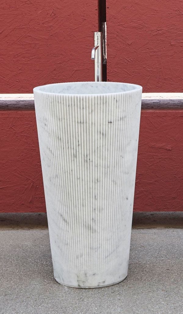 White Marble Fluted Pedestal Basin