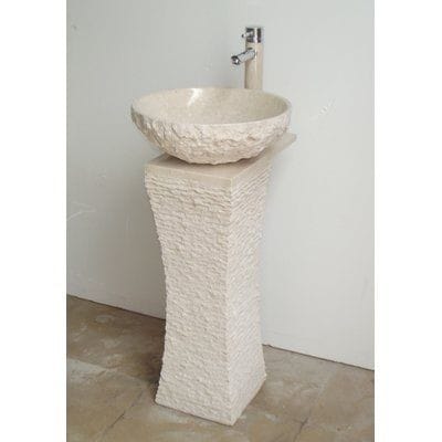 Rustic Travertine Pedestal Basin with Chiseled Base and Natural Rim Bowl