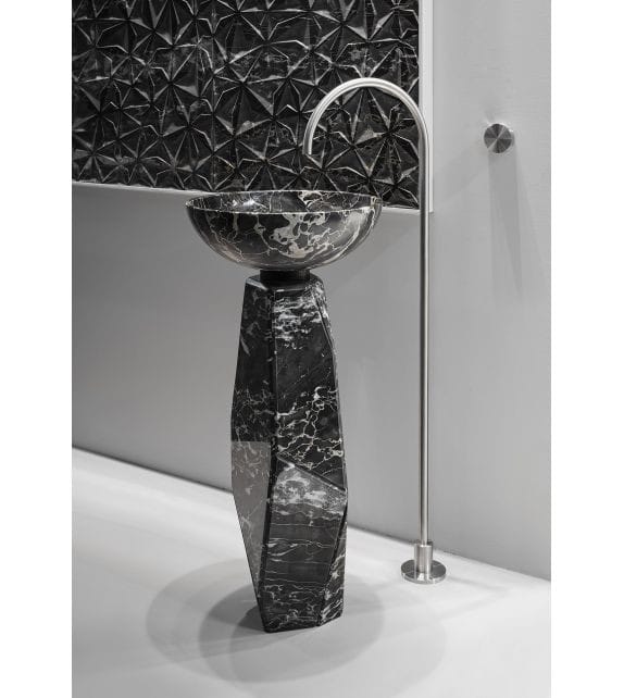 Black Marble Faceted Pedestal Basin with Vessel Bowl
