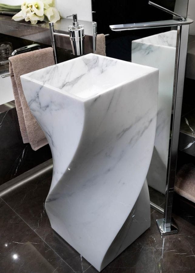 Twisted Elegance: Sculptural Marble Pedestal Basin