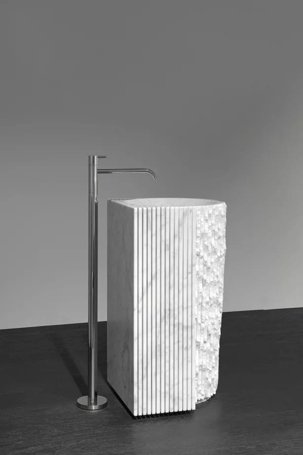 Sculpted Minimalism: White Marble Pedestal Wash Basin
