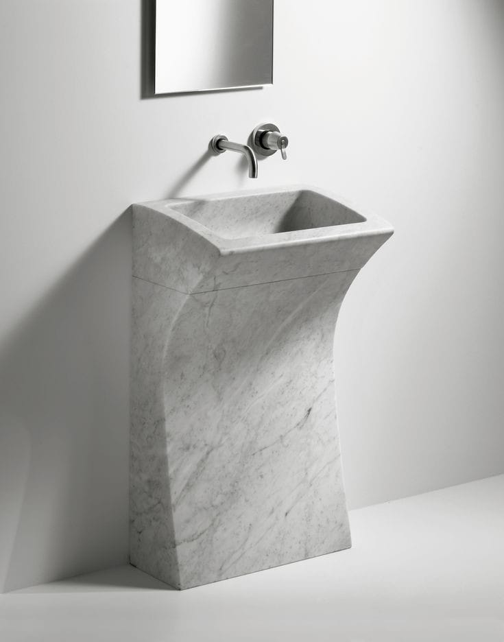 Curved White Marble Pedestal Basin with Squared Rim