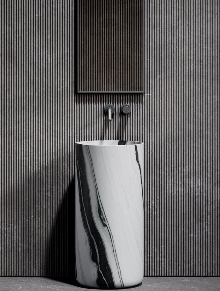 Monochrome Striated Marble Pedestal Basin