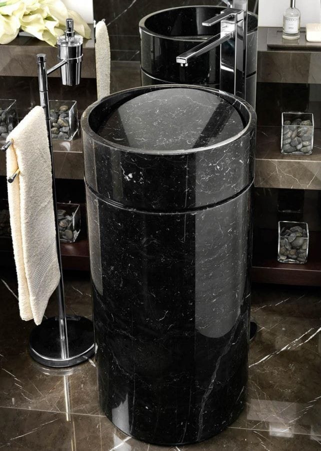 Polished Black Marble Pedestal Basin