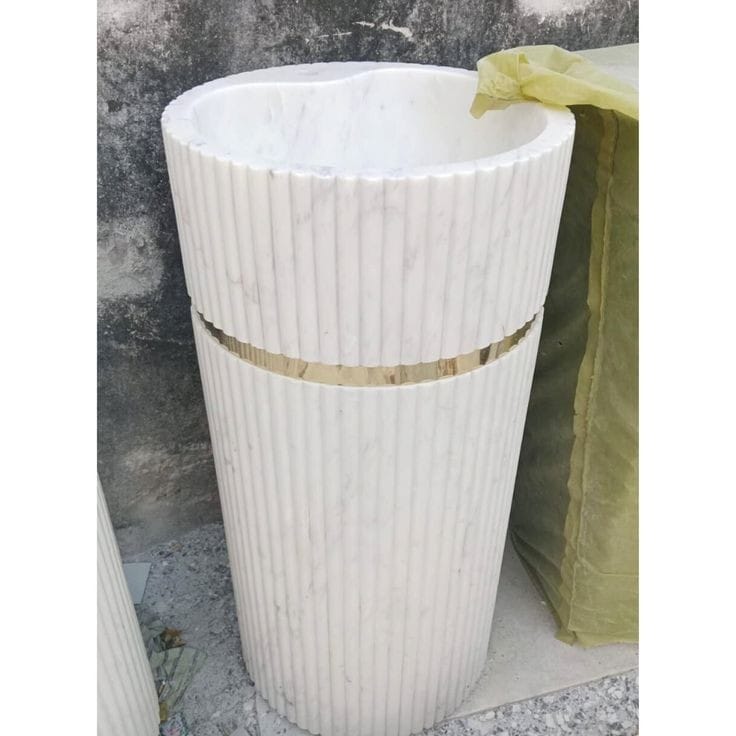 White Marble Fluted Pedestal Basin