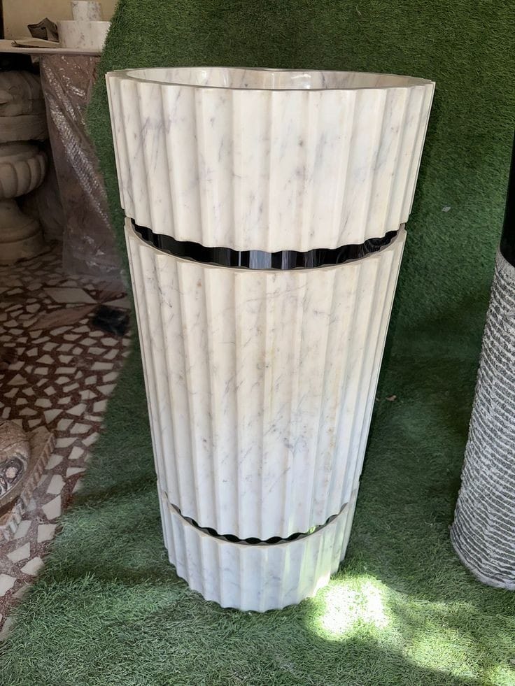 White Marble Fluted Pedestal Basin