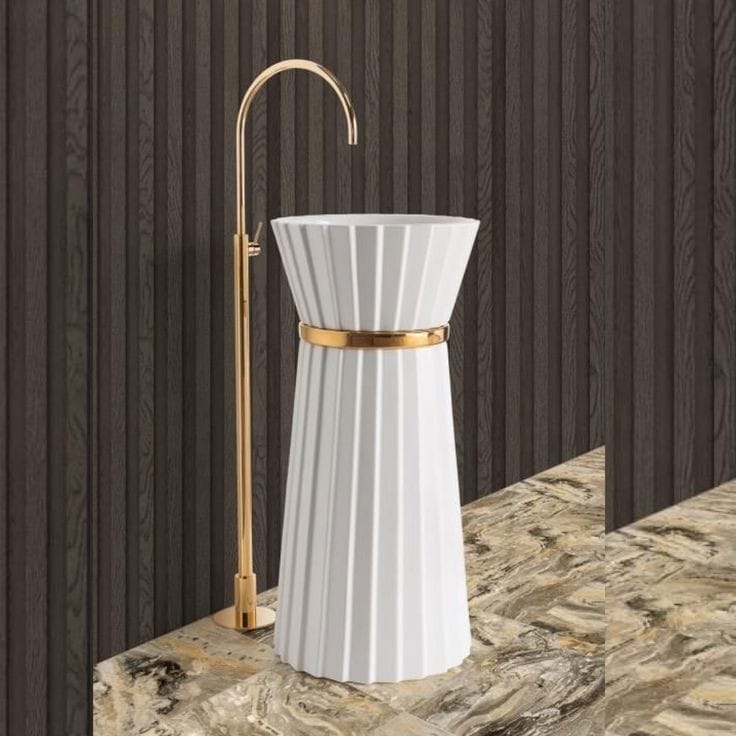 Art Deco Pleated Pedestal Basin with Metallic Waistband