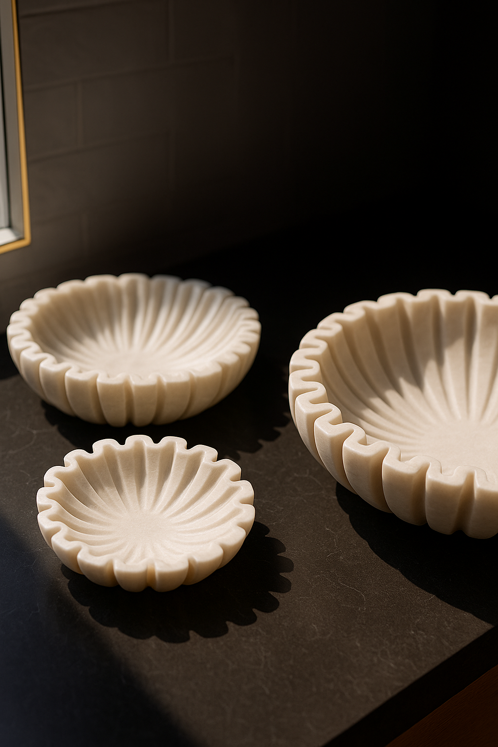 Fluted White Marble Bowl